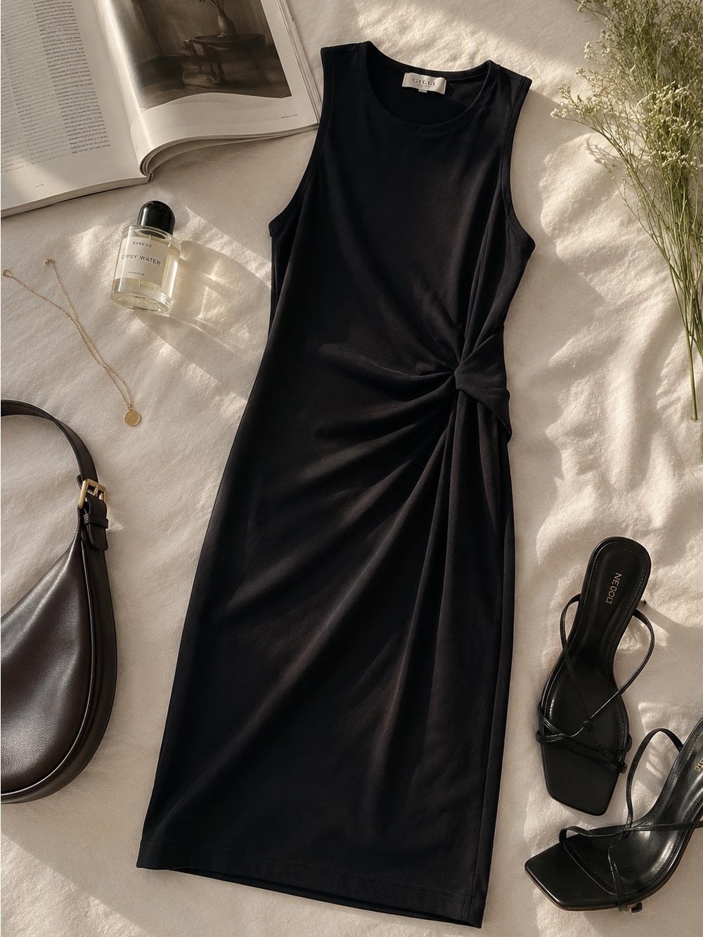 Gilli Black Sheath Midi Dress for Cocktail